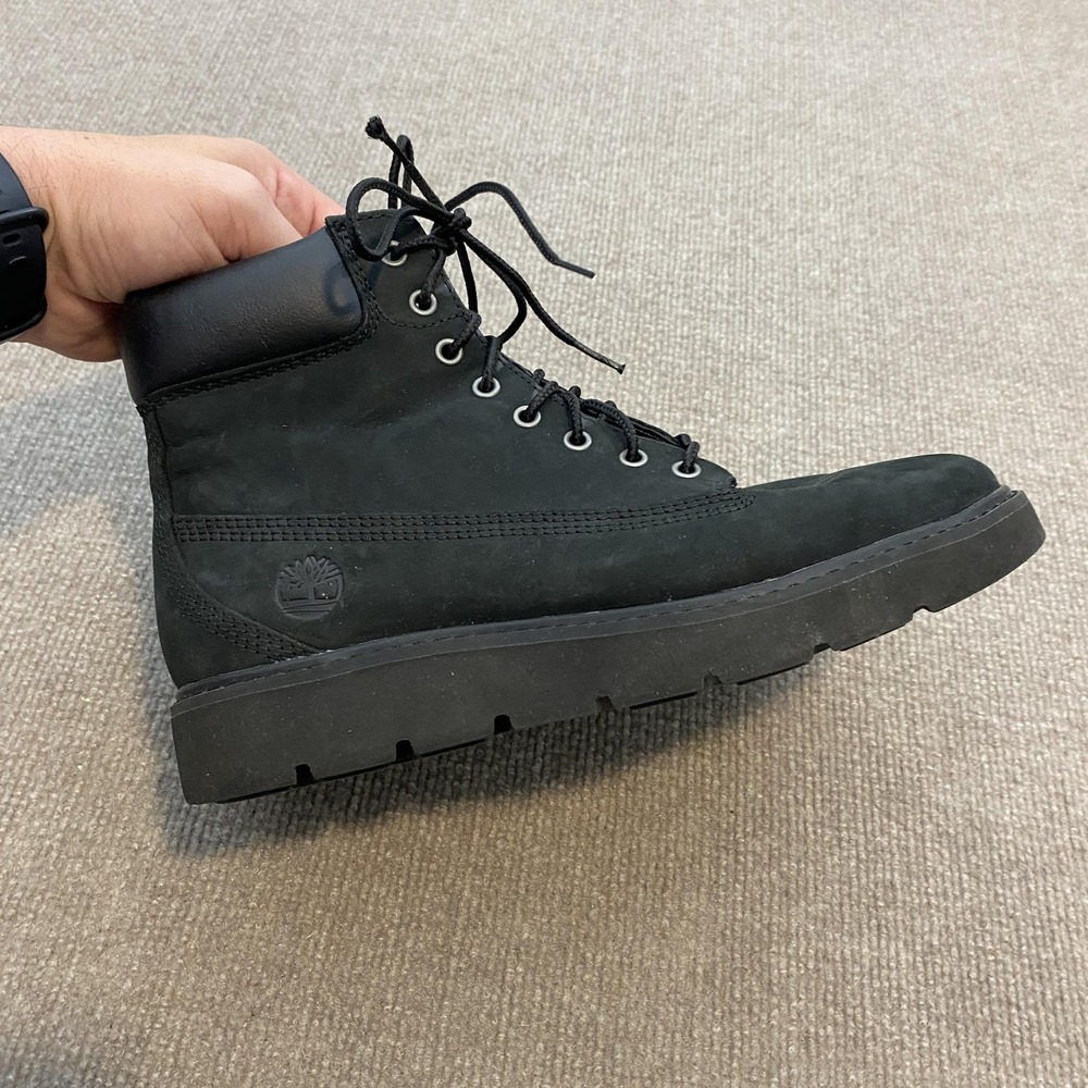 Timberland Boots Womens Size 7.5 Black Nubuck Ankle Combat‎ Lace Up A15TM